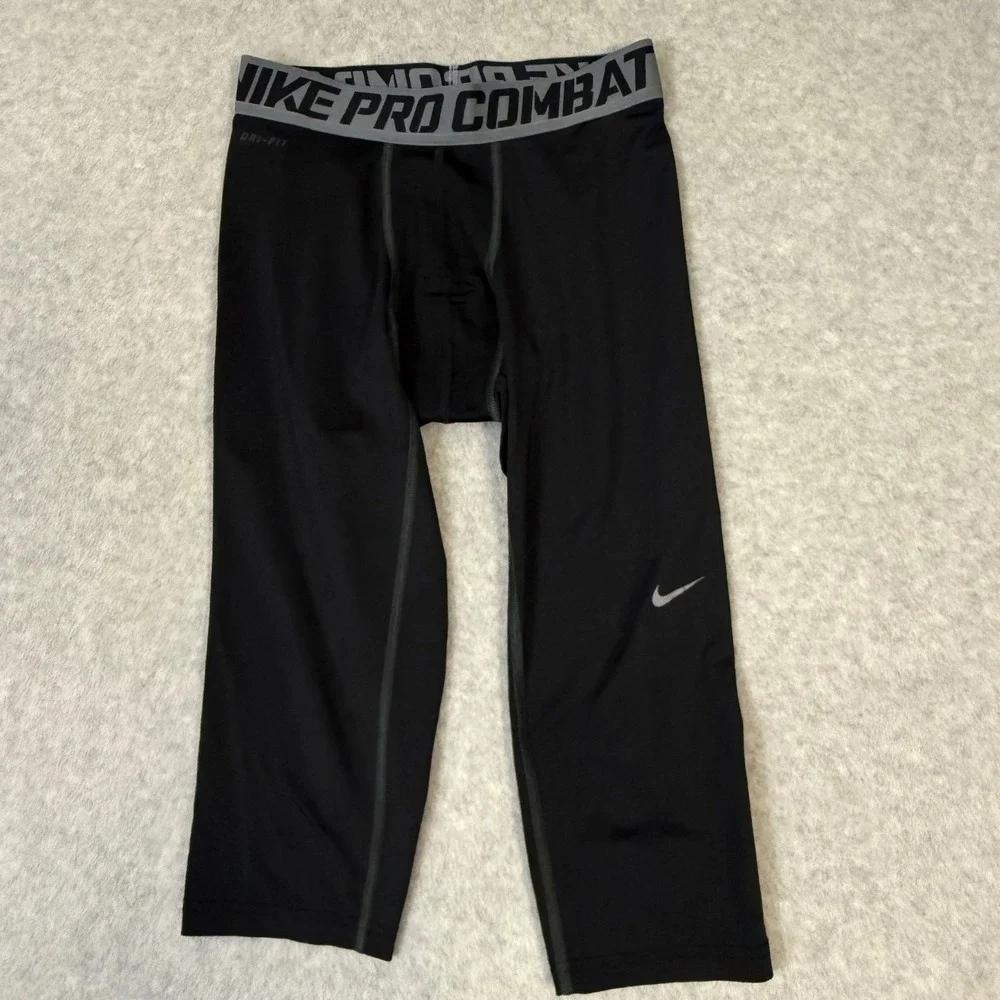 Nike Pro Combat Dri-FIT Mens Black Compression Tights 3/4 Leggings Large